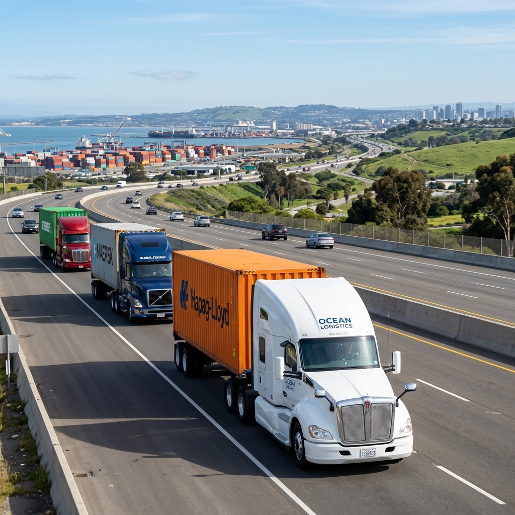 Container trucks on highway
