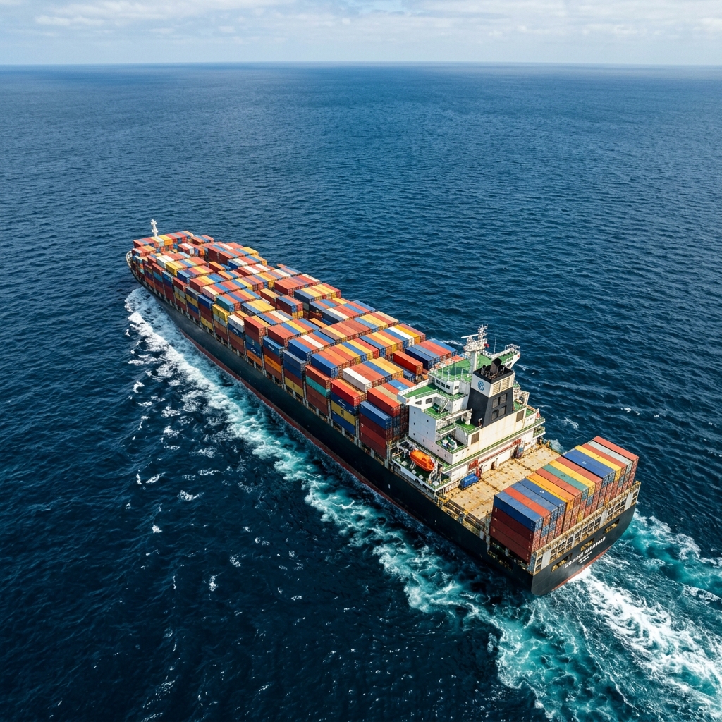 Container ship at ocean terminal